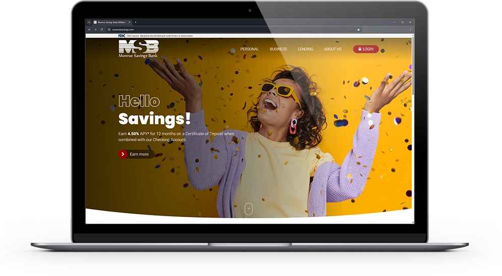 Laptop view featuring Monroe Savings Bank