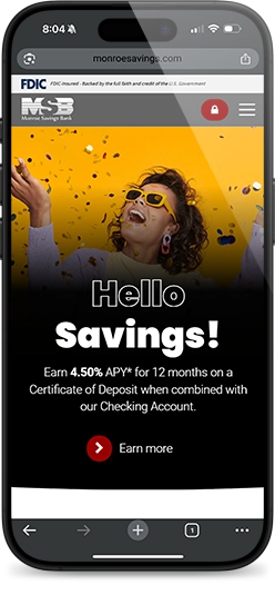 Mobile view featuring Monroe Savings Bank