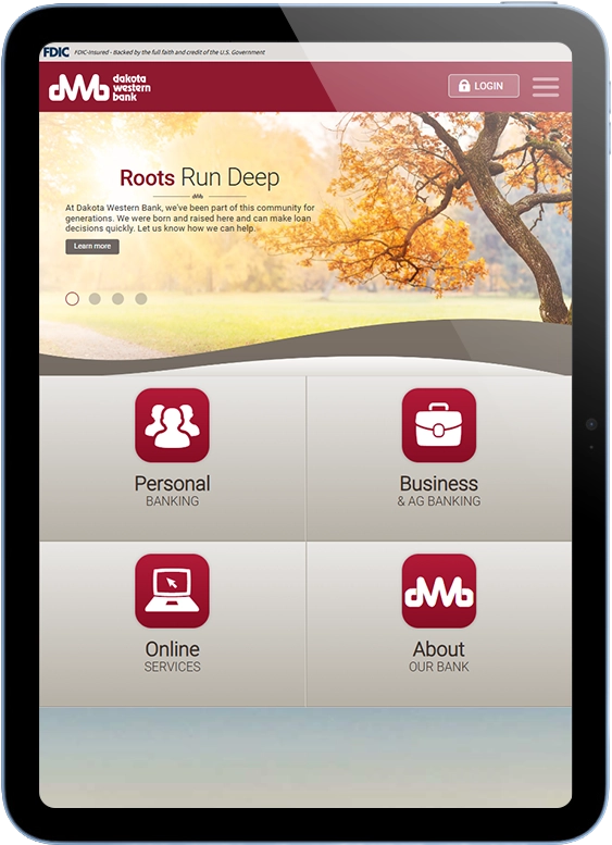 Tablet view featuring Dakota Western Bank