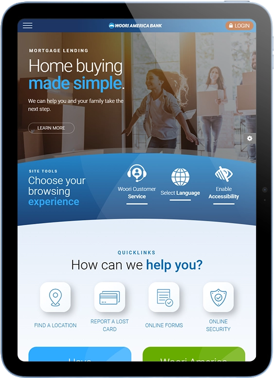 Tablet view featuring Woori America Bank